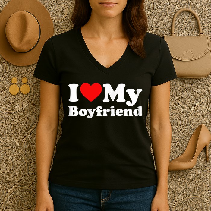 I Love My Boyfriend, Love Boyfriend Women's V-Neck T-Shirt