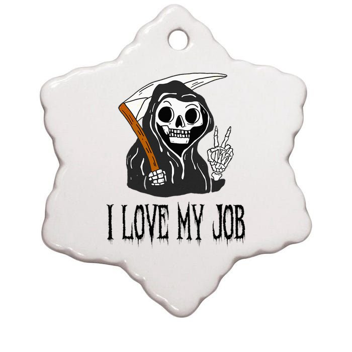 I Love My Job Cute Grim Reaper Funny Halloween Horror Lover  Ceramic Star Ornament