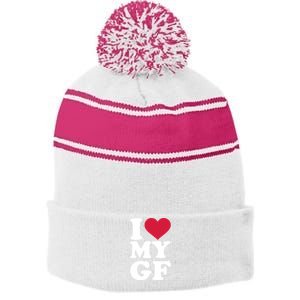 I Love My Gf Friend Meaningful Gift Stripe Pom Pom Beanie