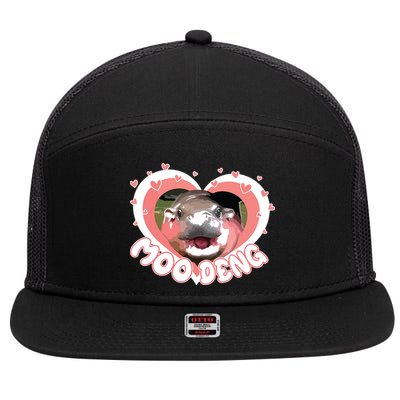 I Love Moo Deng Baby Hippo Moo Deng I Heart Moo Deng 7 Panel Mesh Trucker Snapback Hat