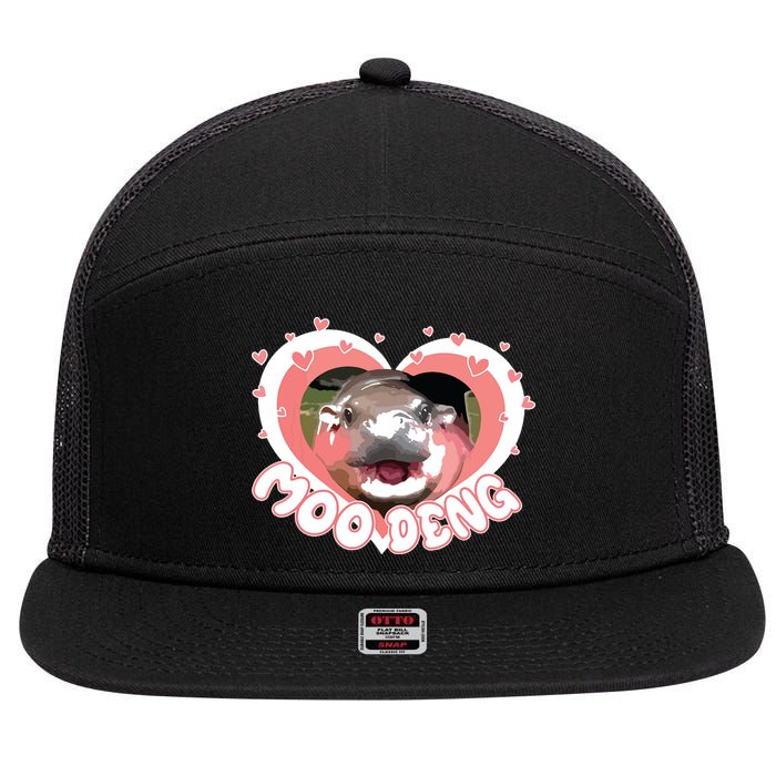 I Love Moo Deng Baby Hippo Moo Deng I Heart Moo Deng 7 Panel Mesh Trucker Snapback Hat