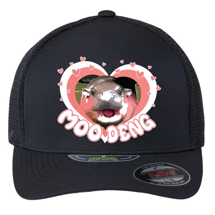 I Love Moo Deng Baby Hippo Moo Deng I Heart Moo Deng Flexfit Unipanel Trucker Cap