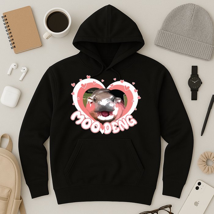 I Love Moo Deng Baby Hippo Moo Deng I Heart Moo Deng Hoodie