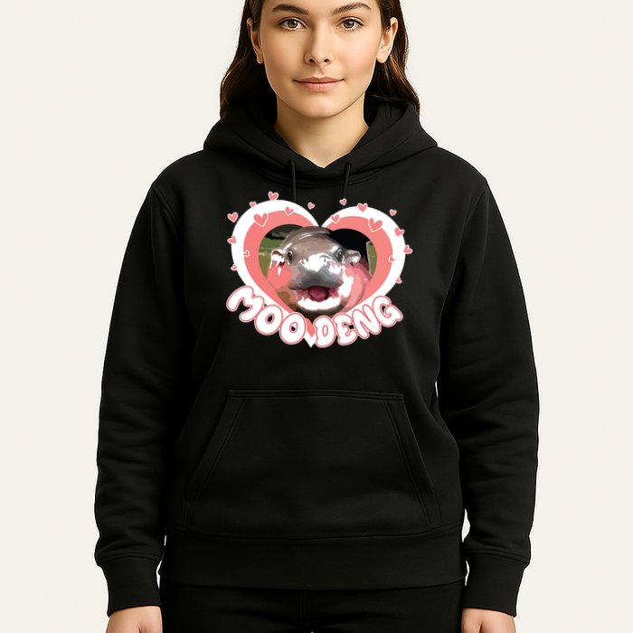 I Love Moo Deng Baby Hippo Moo Deng I Heart Moo Deng Hoodie