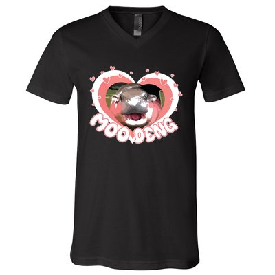 I Love Moo Deng Baby Hippo Moo Deng I Heart Moo Deng V-Neck T-Shirt