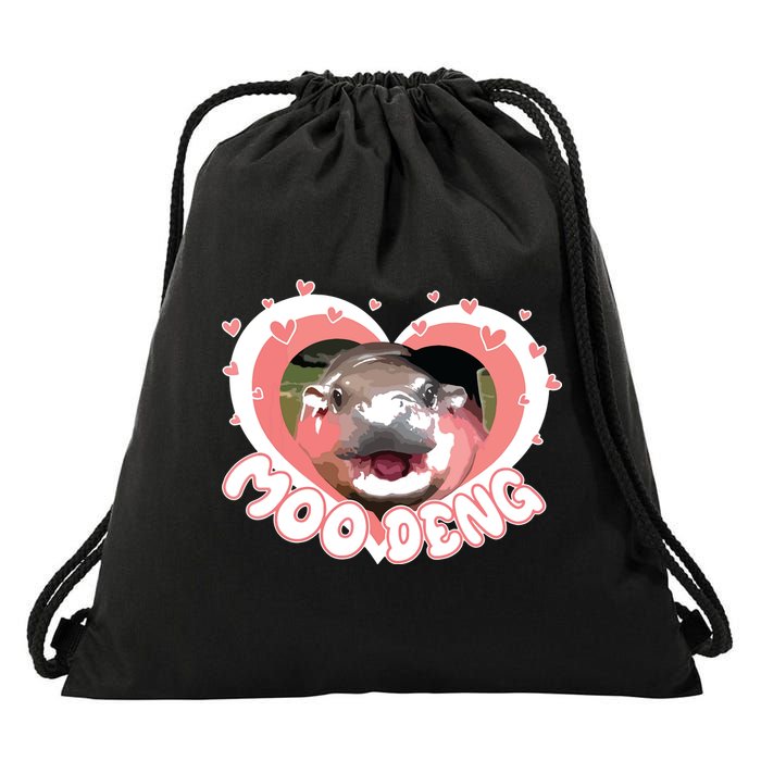 I Love Moo Deng Baby Hippo Moo Deng I Heart Moo Deng Drawstring Bag
