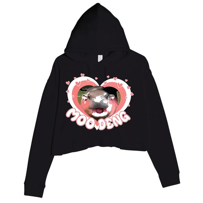 I Love Moo Deng Baby Hippo Moo Deng I Heart Moo Deng Crop Fleece Hoodie