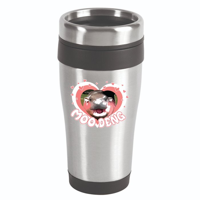 I Love Moo Deng Baby Hippo Moo Deng I Heart Moo Deng 16oz Travel Tumbler