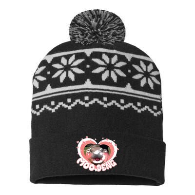 I Love Moo Deng Baby Hippo Moo Deng I Heart Moo Deng USA-Made Snowflake Beanie