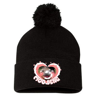 I Love Moo Deng Baby Hippo Moo Deng I Heart Moo Deng Pom Pom 12in Knit Beanie