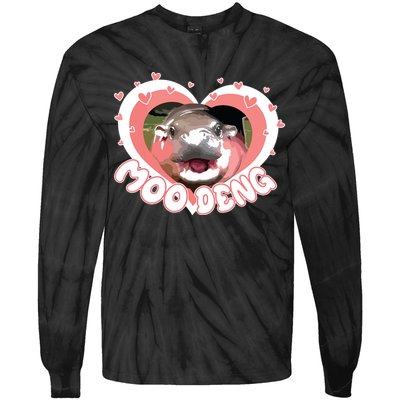 I Love Moo Deng Baby Hippo Moo Deng I Heart Moo Deng Tie-Dye Long Sleeve Shirt