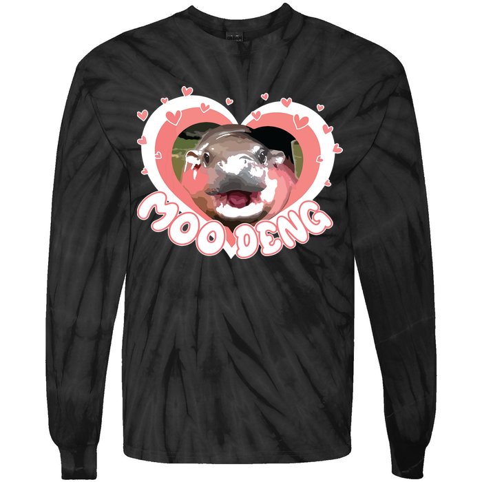 I Love Moo Deng Baby Hippo Moo Deng I Heart Moo Deng Tie-Dye Long Sleeve Shirt