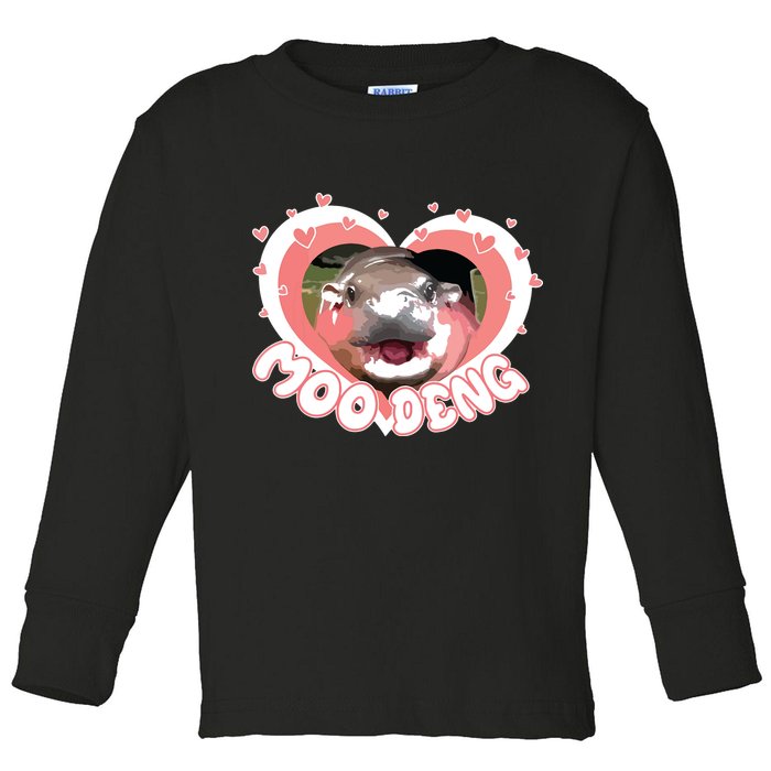 I Love Moo Deng Baby Hippo Moo Deng I Heart Moo Deng Toddler Long Sleeve Shirt