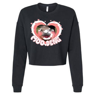 I Love Moo Deng Baby Hippo Moo Deng I Heart Moo Deng Cropped Pullover Crew