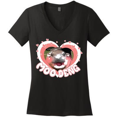 I Love Moo Deng Baby Hippo Moo Deng I Heart Moo Deng Women's V-Neck T-Shirt