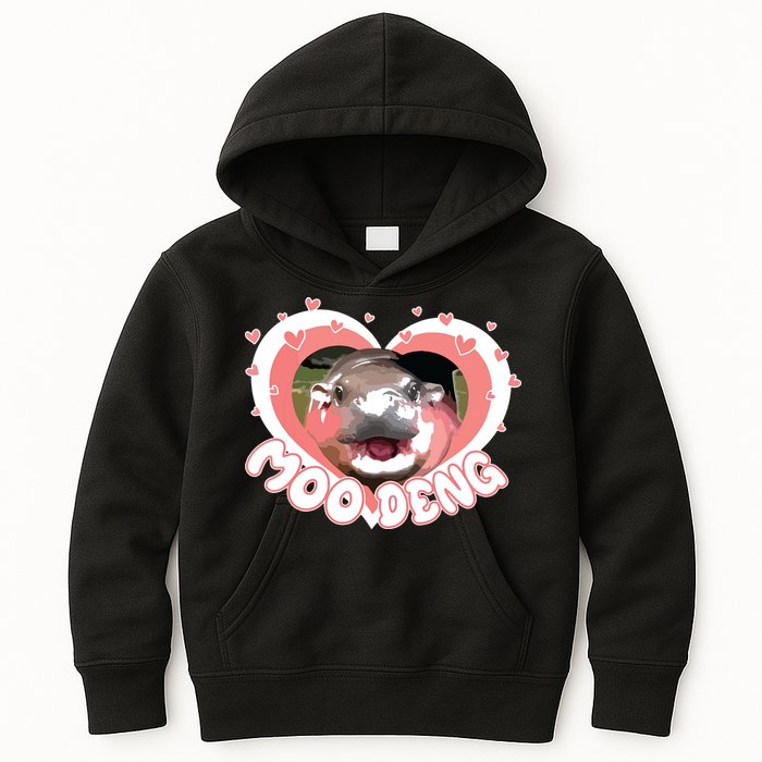 I Love Moo Deng Baby Hippo Moo Deng I Heart Moo Deng Kids Hoodie