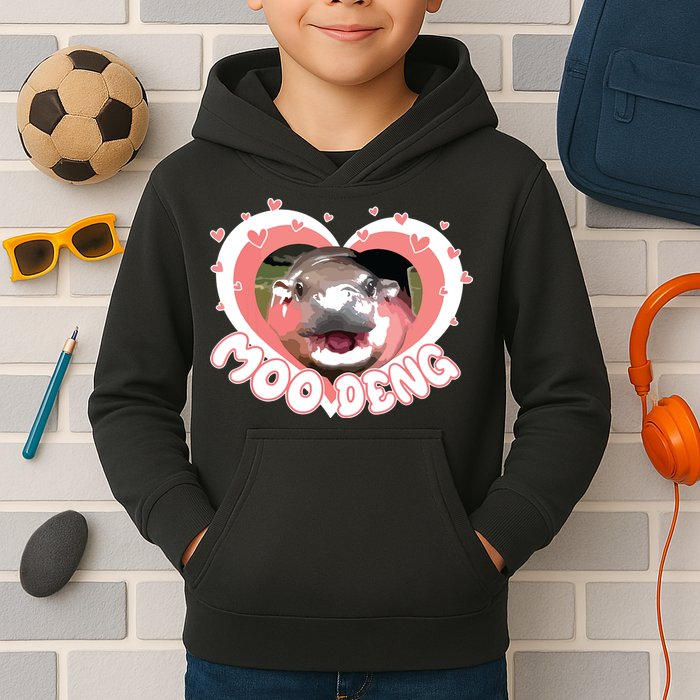 I Love Moo Deng Baby Hippo Moo Deng I Heart Moo Deng Kids Hoodie