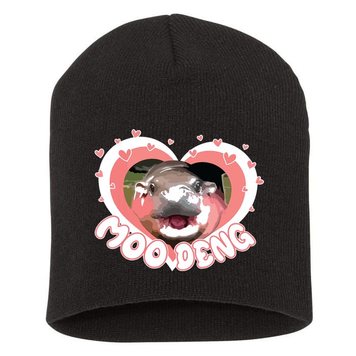 I Love Moo Deng Baby Hippo Moo Deng I Heart Moo Deng Short Acrylic Beanie