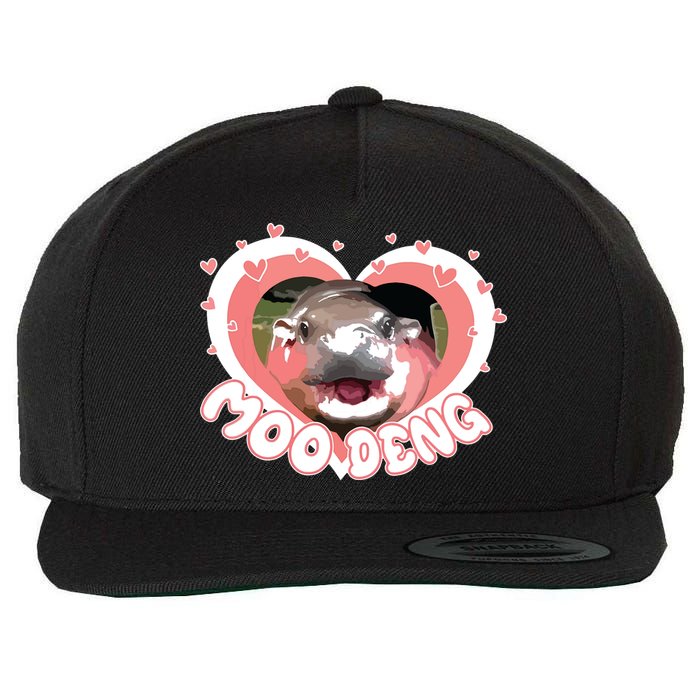 I Love Moo Deng Baby Hippo Moo Deng I Heart Moo Deng Wool Snapback Cap