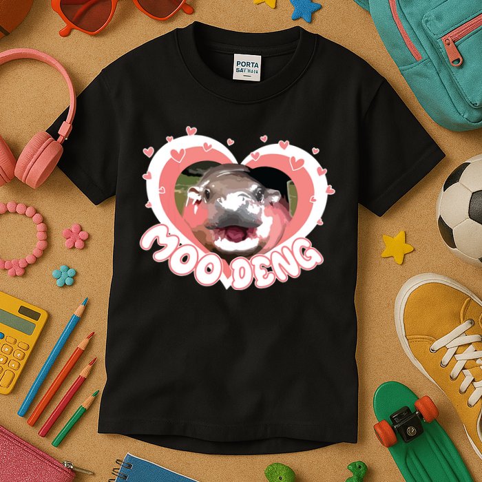 I Love Moo Deng Baby Hippo Moo Deng I Heart Moo Deng Kids T-Shirt