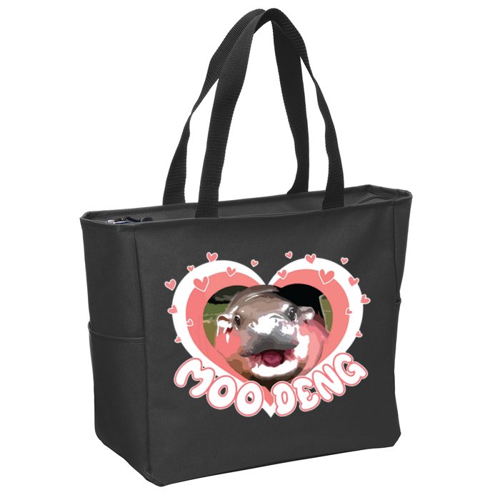 I Love Moo Deng Baby Hippo Moo Deng I Heart Moo Deng Zip Tote Bag