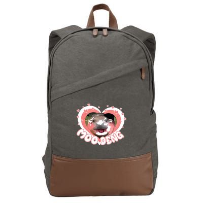 I Love Moo Deng Baby Hippo Moo Deng I Heart Moo Deng Cotton Canvas Backpack