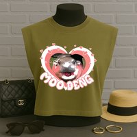 I Love Moo Deng Baby Hippo Moo Deng I Heart Moo Deng Garment-Dyed Women's Muscle Tee