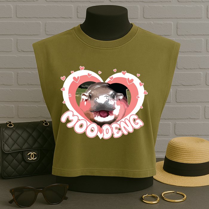 I Love Moo Deng Baby Hippo Moo Deng I Heart Moo Deng Garment-Dyed Women's Muscle Tee