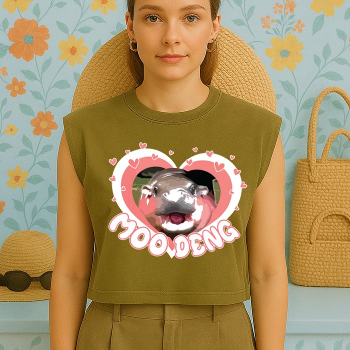 I Love Moo Deng Baby Hippo Moo Deng I Heart Moo Deng Garment-Dyed Women's Muscle Tee