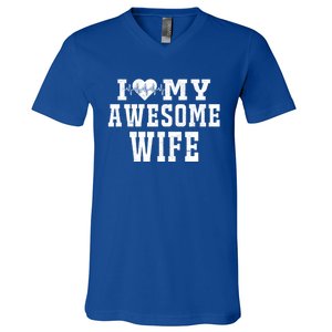 I Love My Awesome Wife Heartbeat Valentines Day For My Wife Funny Gift V-Neck T-Shirt