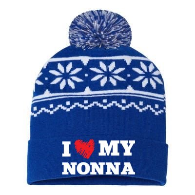 I Love My Nonna Favorite Family Member Valentines Grandma Funny Gift USA-Made Snowflake Beanie