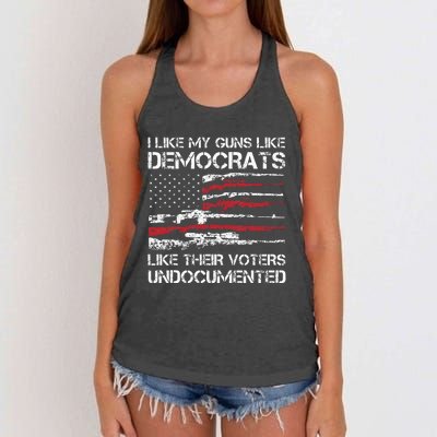 I Like My Guns Like Democrats Like Their Voters Undocumented Women's Knotted Racerback Tank