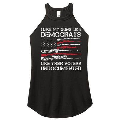 I Like My Guns Like Democrats Like Their Voters Undocumented Women’s Perfect Tri Rocker Tank