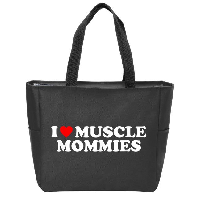 I Love Muscle Mommies, I Heart Muscle Mommies, Muscle Mommy Zip Tote Bag