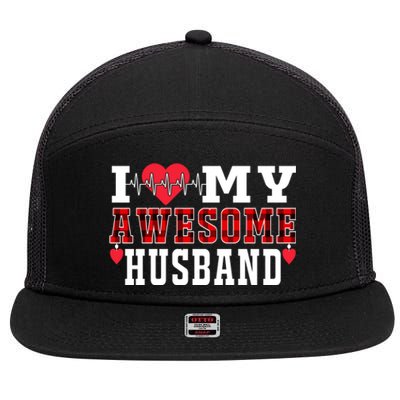 I Love My Awesome Husband Cute Heartbeat Love Valentines Day Gift 7 Panel Mesh Trucker Snapback Hat