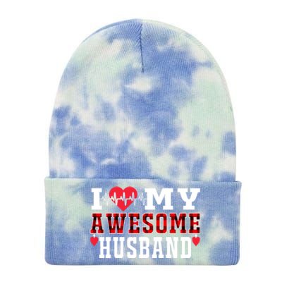 I Love My Awesome Husband Cute Heartbeat Love Valentines Day Gift Tie Dye 12in Knit Beanie