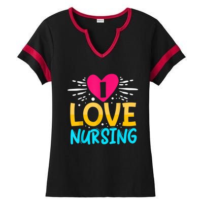 I Love Nursing Ladies Halftime Notch Neck Tee