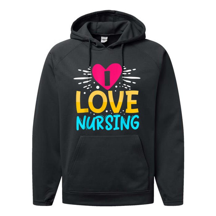 I Love Nursing Performance Fleece Hoodie