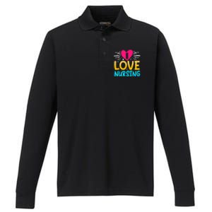 I Love Nursing Performance Long Sleeve Polo