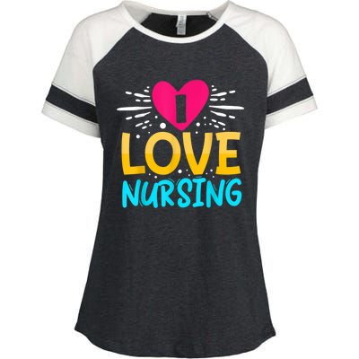 I Love Nursing Enza Ladies Jersey Colorblock Tee