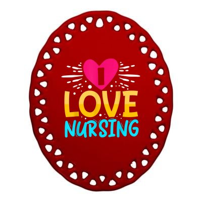 I Love Nursing Ceramic Oval Ornament