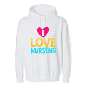 I Love Nursing Garment-Dyed Fleece Hoodie