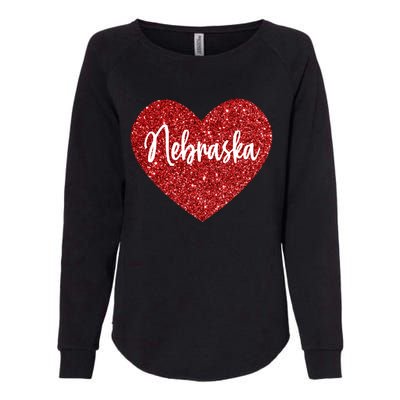 I Love Nebraska Usa Red Heart Cute Gift Womens California Wash Sweatshirt