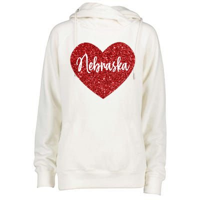 I Love Nebraska Usa Red Heart Cute Gift Womens Funnel Neck Pullover Hood