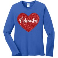 I Love Nebraska Usa Red Heart Cute Gift Ladies Long Sleeve Shirt