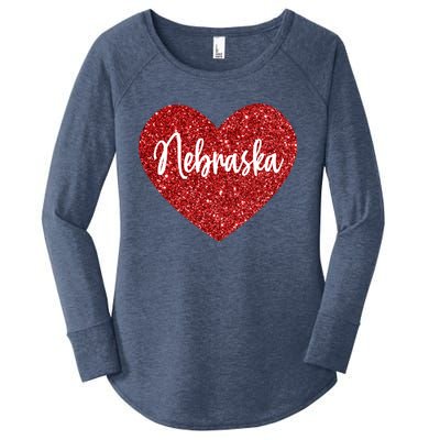 I Love Nebraska Usa Red Heart Cute Gift Women's Perfect Tri Tunic Long Sleeve Shirt