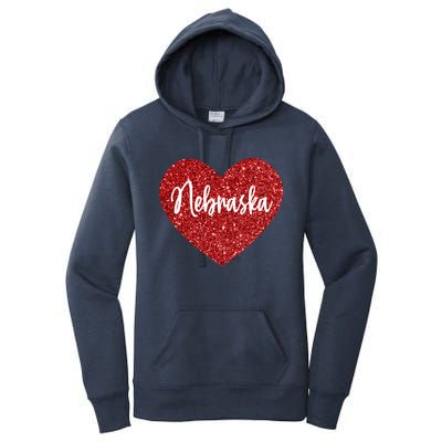 I Love Nebraska Usa Red Heart Cute Gift Women's Pullover Hoodie