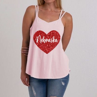 I Love Nebraska Usa Red Heart Cute Gift Women's Strappy Tank