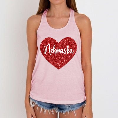 I Love Nebraska Usa Red Heart Cute Gift Women's Knotted Racerback Tank