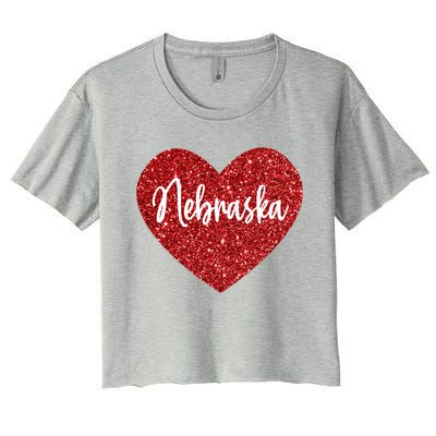 I Love Nebraska Usa Red Heart Cute Gift Women's Crop Top Tee